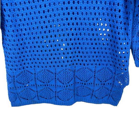 Jeanne Pierre Knit Crochet Pullover via Neck Sweater 3/4 Sleeve Blue Size XL - Picture 3 of 7